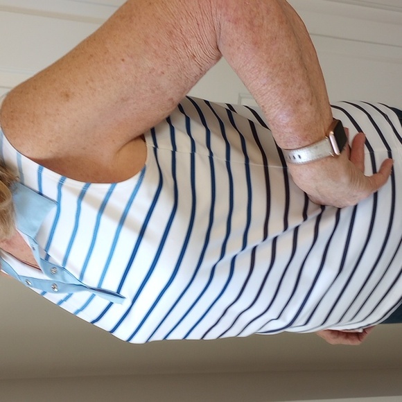 Chico's Zenergy Striped Sleeveless Polo Top - Blue and White - Picture 2 of 5